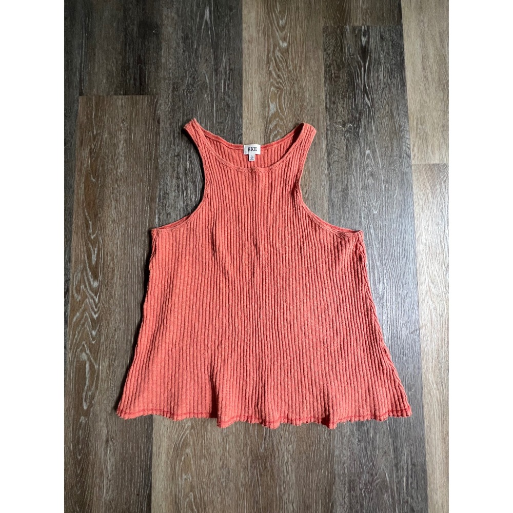 BKE Tank Top Women Large Coral Ribbed High Neck Racerback Flowy Knit